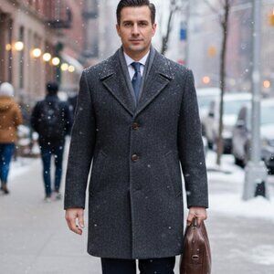 Yorkshire men 100% wool pea coat grey herringbone tweed winter class 40R car mid